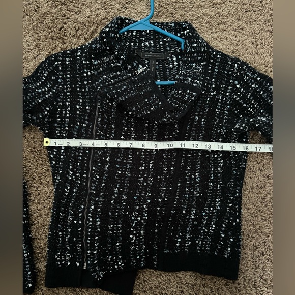 EUC Reeve Moto Cardigan Black White Cotton Blend Scandi Knitwear - Picture 12 of 15